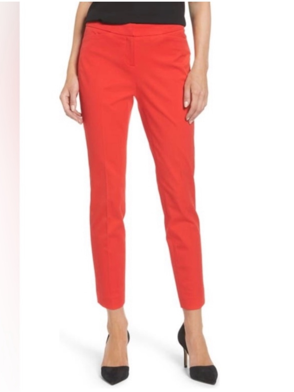 Halogen Size 10 Women's Capri Cropped Pants Red Bloom Cotton Blend Pockets